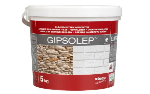 Līme Ģipša flīzēm GIPSOLEP. Tilpums: 5kg. Tonis: balts. Preču zīme: SteguPatēriņš ~3.5m2